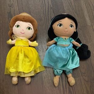 Disney Princess Bell and Jasmine, Plush Dolls - Yellow and Teal